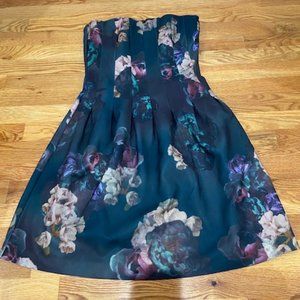 H & M Green Floral Strapless Dress